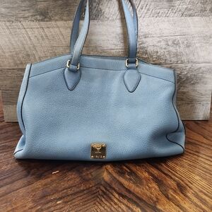 Authentic Vintage MCM München Blue Pebbled Leather Satchel Tote
